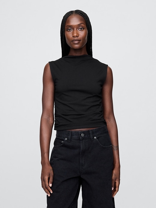 Image number 1 showing, Modern Funnel-Neck Ruched Cropped Tank Top