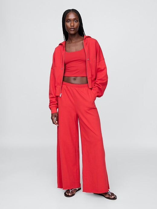 Image number 1 showing, French Terry Wide-Leg Rolled-Hem Sweatpants