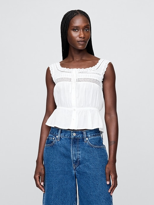 Image number 1 showing, Lace-Trim Peplum Top