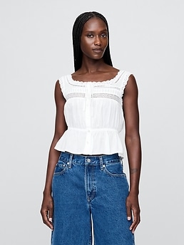 トップス Eaphi / SWITCHING LACE PEPLUM TOPS Lace-Trim Peplum Top | Gap