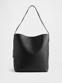 Image number 1 showing, Vegan Leather Bucket Tote Bag