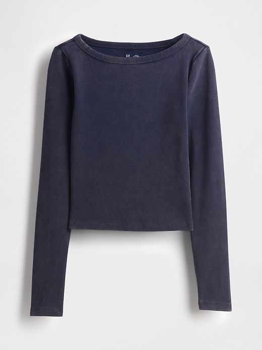 L'image numéro 4 présente T-shirt court à col bateau en tricot épais côtelé