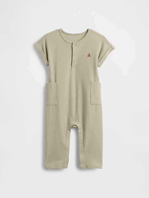 Image number 1 showing, Baby Seersucker Henley Footless One-Piece