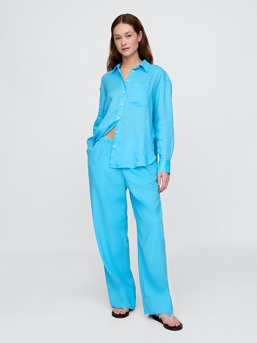 L'image numéro 1 présente Pantalon confort à ourlet large en mélange de lin