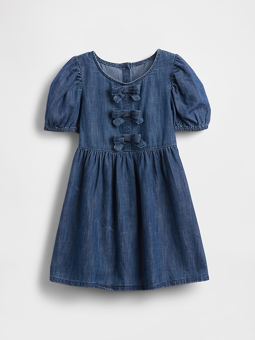 Image number 2 showing, Baby & Toddler Denim Puff-Sleeve Bow Dress