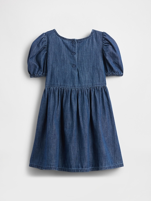 Image number 3 showing, Baby & Toddler Denim Puff-Sleeve Bow Dress