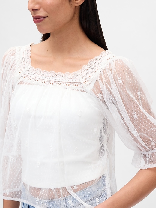 Image number 4 showing, Sheer Tulle Embroidered Top