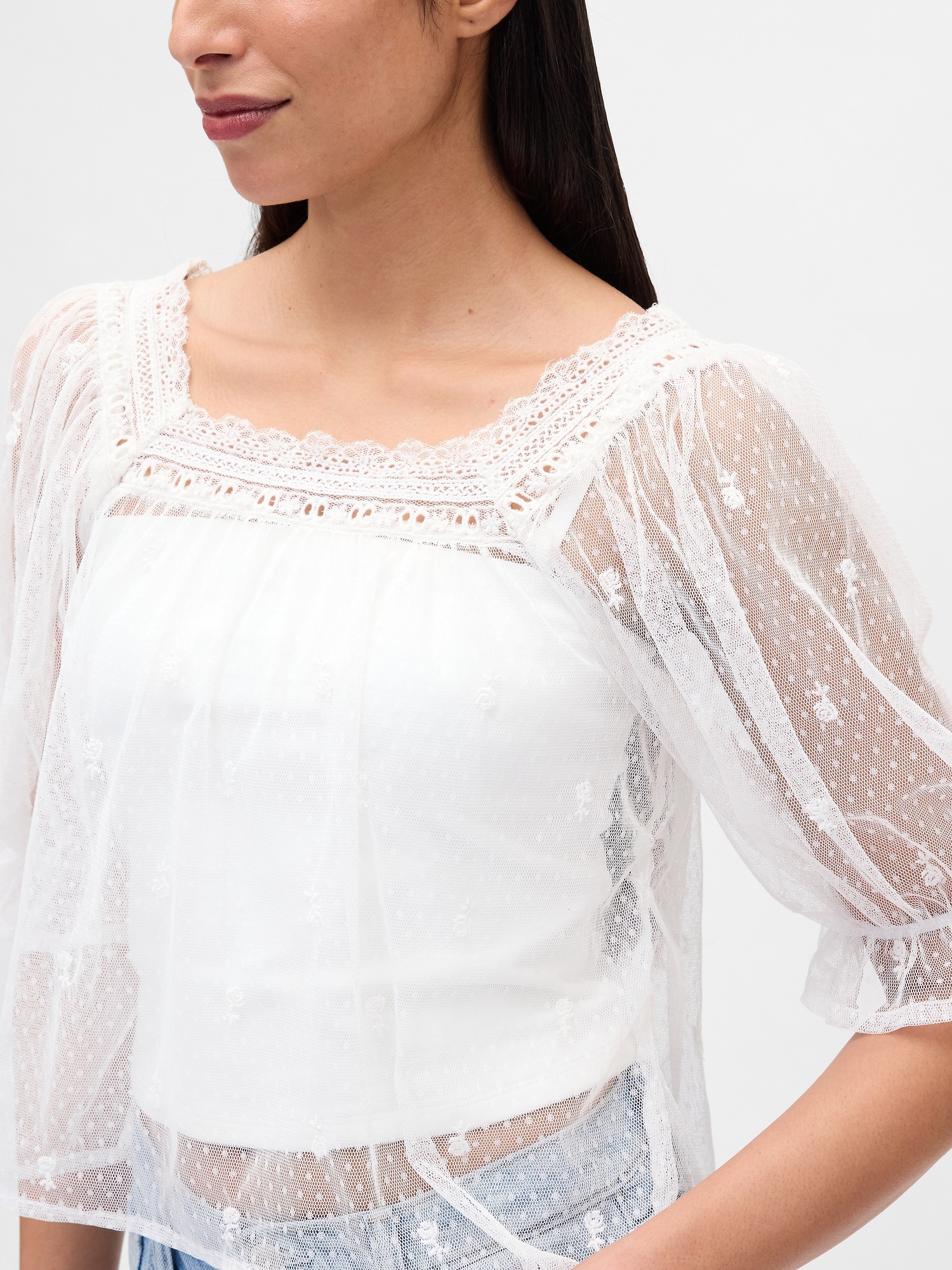 L'image numéro 4 présente Haut brodé en tulle transparent