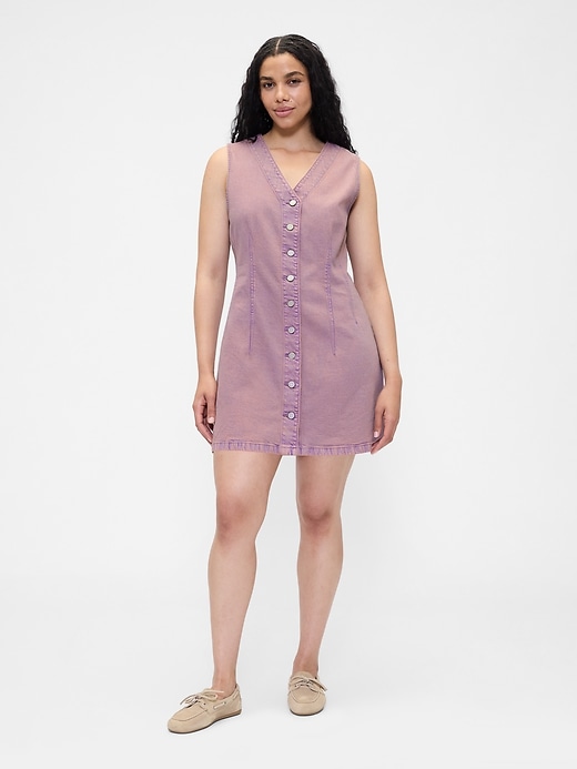 Image number 5 showing, Denim V-Neck Mini Dress