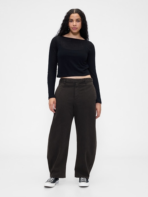 Image number 5 showing, Mid Rise Twill Barrel Pants
