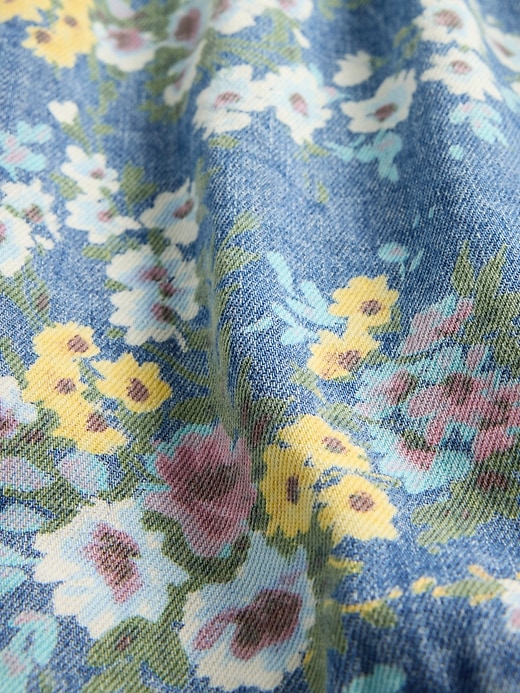 Image number 4 showing, Kids Denim Puff-Sleeve Floral Dress