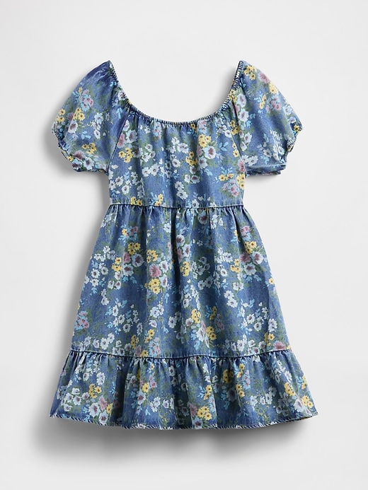 Image number 2 showing, Kids Denim Puff-Sleeve Floral Dress