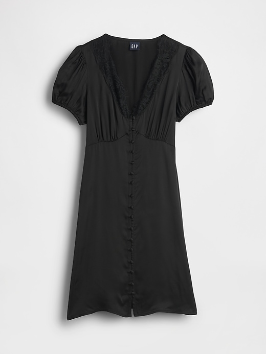 Image number 7 showing, Satin Lace-Trim V-Neck Mini Dress