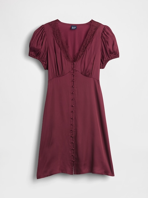 Image number 5 showing, Satin Lace-Trim V-Neck Mini Dress