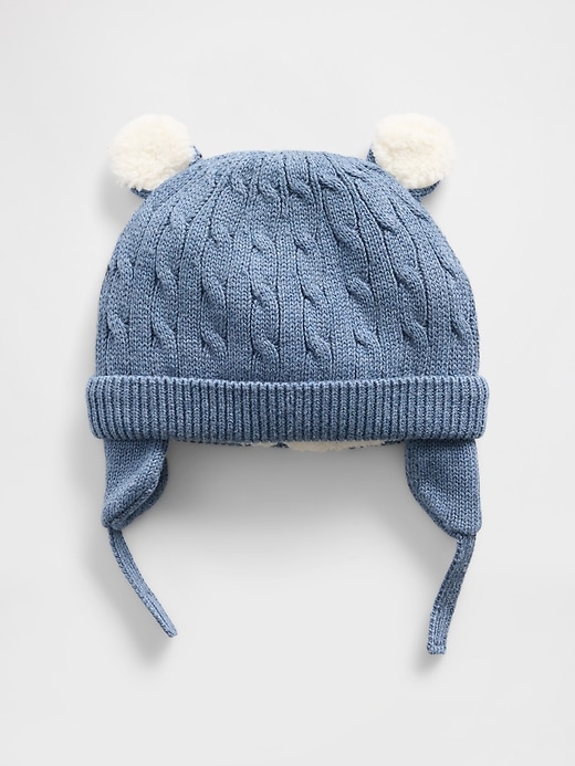 Image number 1 showing, Baby Sherpa-Lined Cable-Knit Bear Beanie
