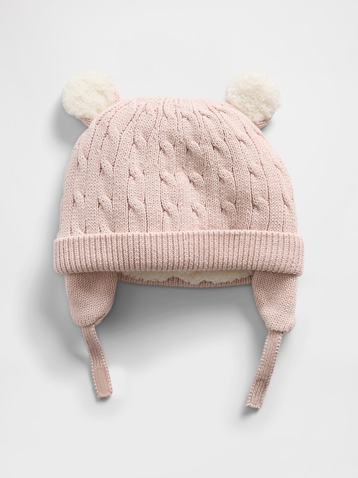 Image number 1 showing, Baby Sherpa-Lined Cable-Knit Bear Beanie