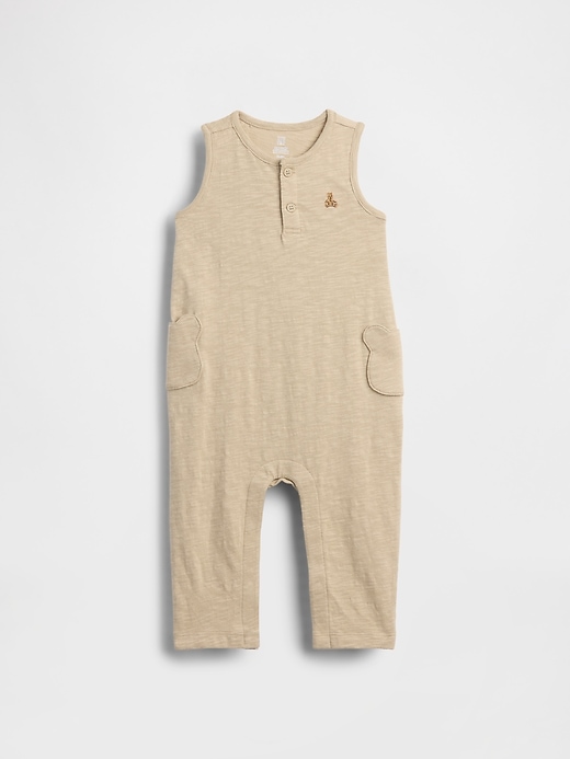 Image number 1 showing, Baby Organic Cotton Bear Pocket One-Piece