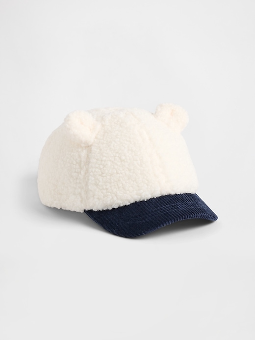 Image number 1 showing, Toddler Sherpa & Corduroy Bear Baseball Hat