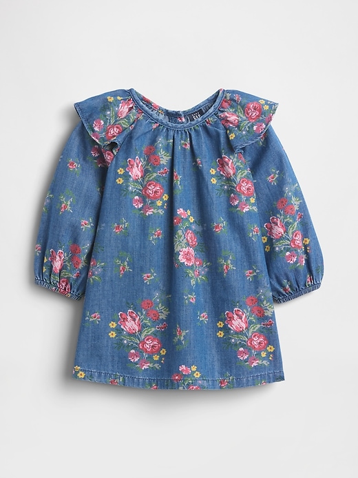Image number 1 showing, Baby Denim Ruffle Shoulder Dress