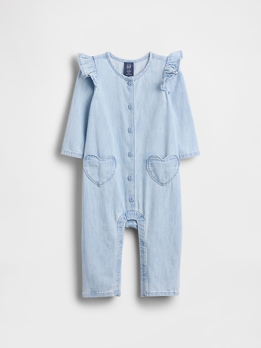 Image number 1 showing, Baby Denim Heart Pocket One-Piece