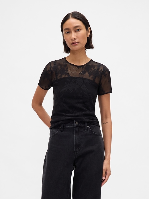 Image number 1 showing, Floral Lace Mesh Top