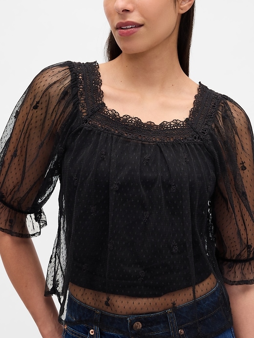Image number 4 showing, Sheer Tulle Embroidered Top