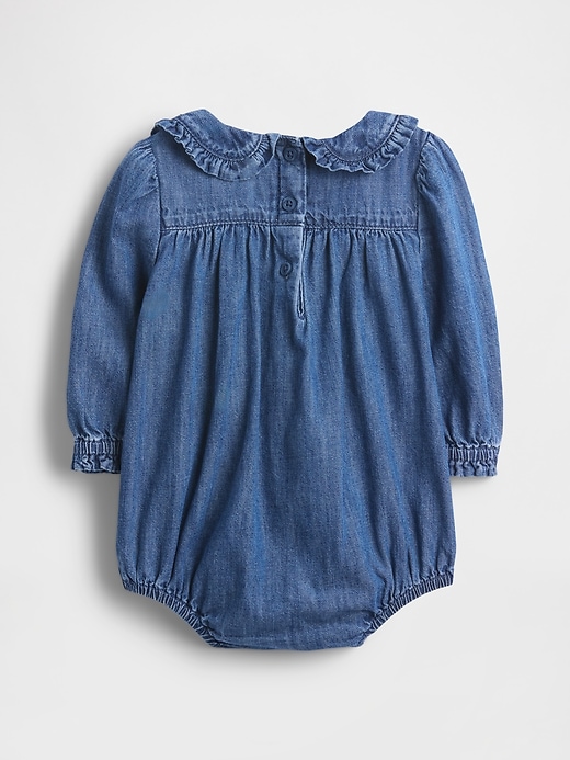Image number 2 showing, Baby Denim Ruffle Collar Bubble Bodysuit
