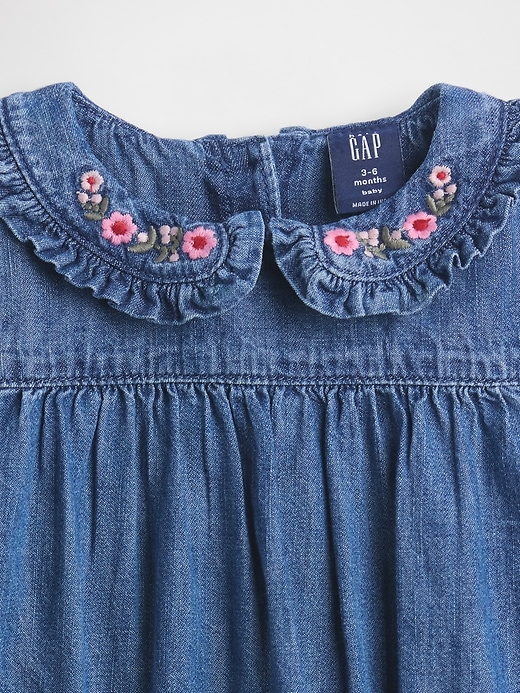 Image number 3 showing, Baby Denim Ruffle Collar Bubble Bodysuit