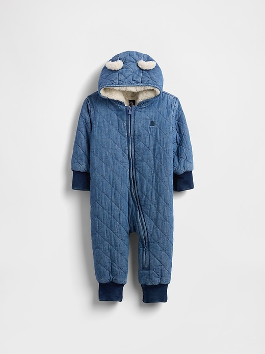 Image number 1 showing, Baby Quilted Denim Cozy One-Piece