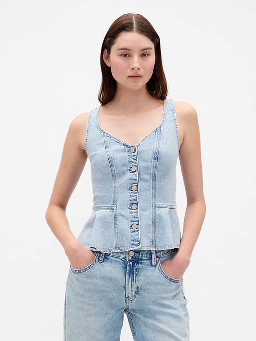 Image number 1 showing, Denim Peplum Tank Top