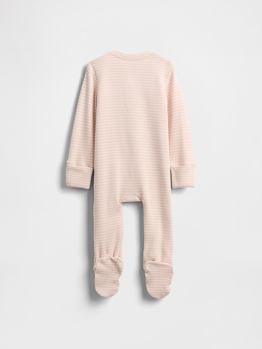 Image number 2 showing, Baby Softspun Waffle Bear Pocket Footed One-Piece