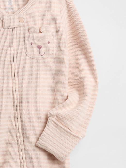 Image number 3 showing, Baby Softspun Waffle Bear Pocket Footed One-Piece