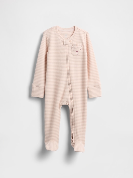 Image number 1 showing, Baby Softspun Waffle Bear Pocket Footed One-Piece