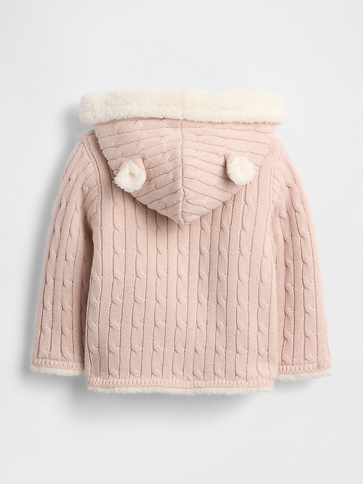 Image number 2 showing, Baby Sherpa-Lined Cable-Knit Bear Cardigan