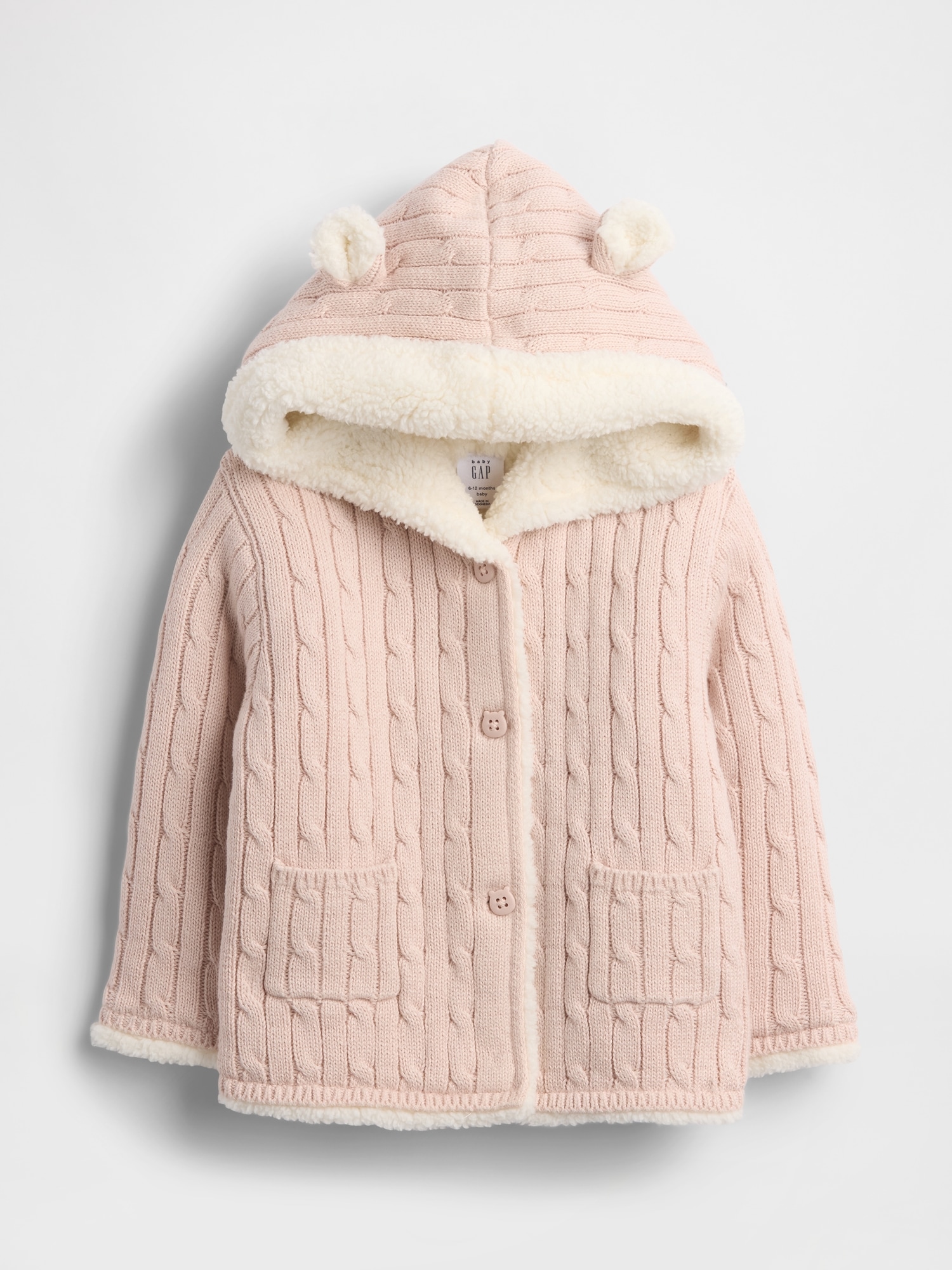 Baby Sherpa-Lined Cable-Knit Bear Cardigan