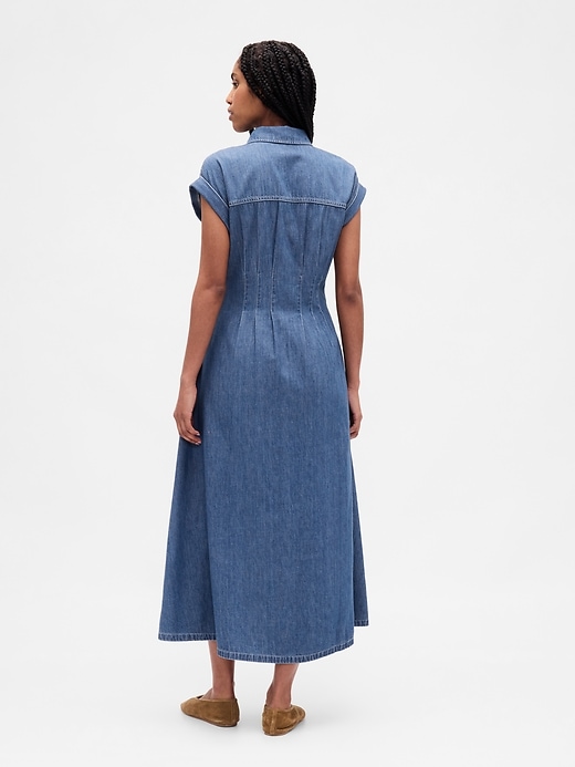 Image number 2 showing, Denim Roll-Cuff Midi Shirtdress