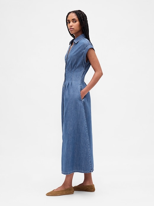 Image number 3 showing, Denim Roll-Cuff Midi Shirtdress