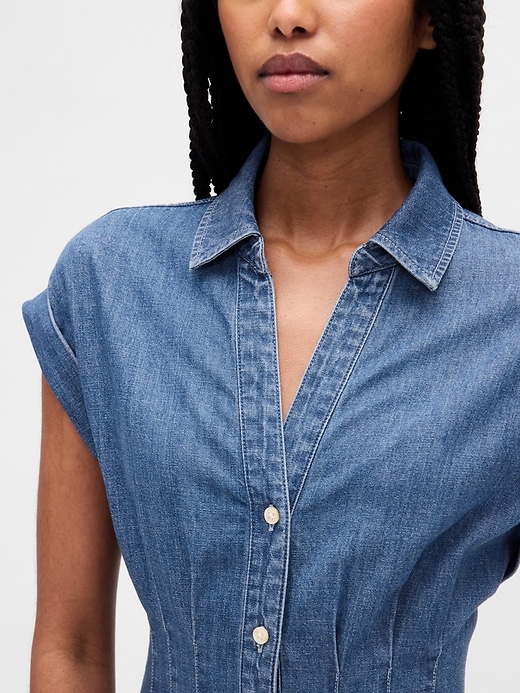 Image number 4 showing, Denim Roll-Cuff Midi Shirtdress