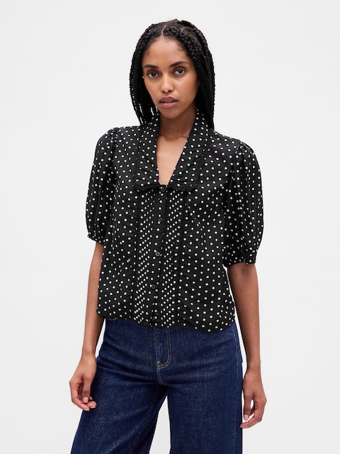 Puff-Sleeve Collared Top