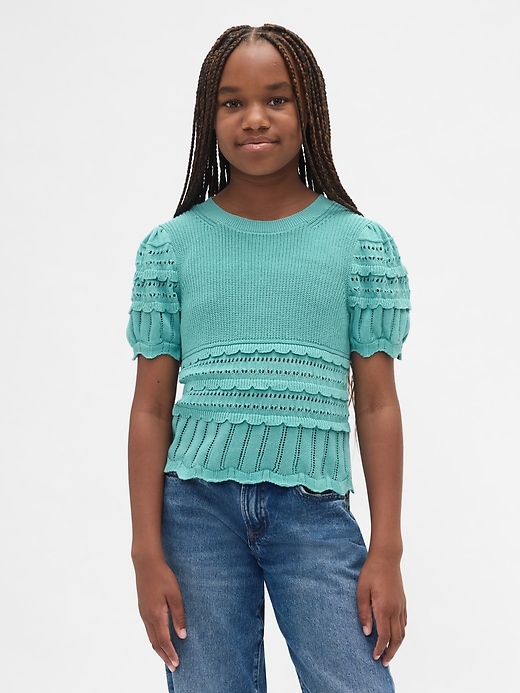 Image number 1 showing, Kids Scalloped Mixed-Stitch Sweater