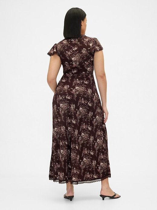 Image number 6 showing, Lace-Trim V-Neck Crepe Maxi Dress