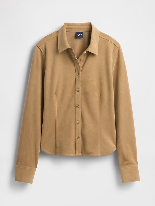 Image number 5 showing, Vegan Suede Fitted Shirt