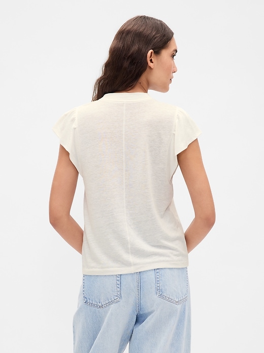 Image number 3 showing, Linen-Blend Flutter-Sleeve T-Shirt