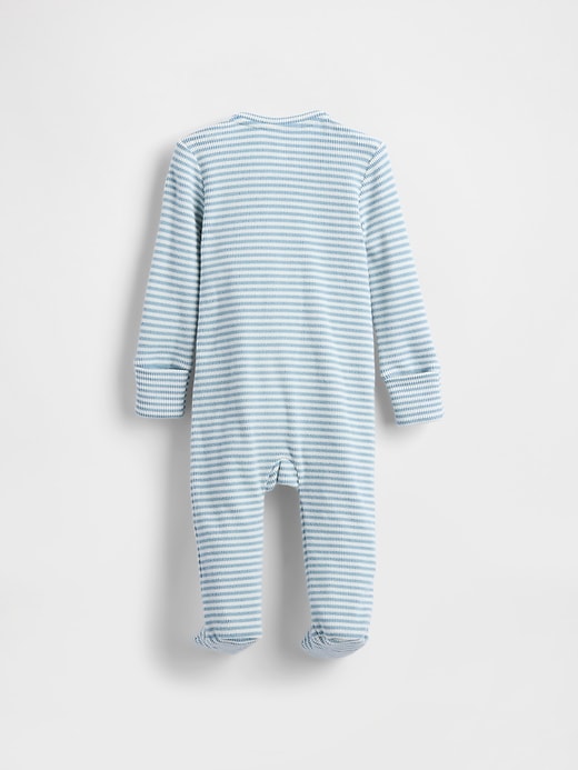 Image number 2 showing, Baby Softspun Waffle Bear Pocket Footed One-Piece