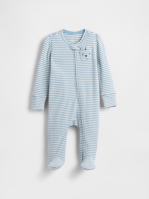 Image number 1 showing, Baby Softspun Waffle Bear Pocket Footed One-Piece