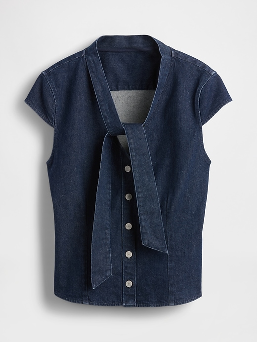 Image number 5 showing, Denim Tie-Neck Top