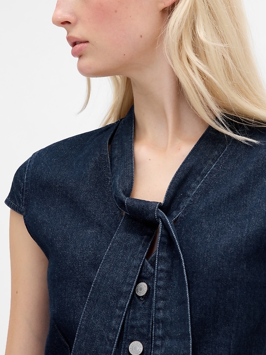 Image number 4 showing, Denim Tie-Neck Top