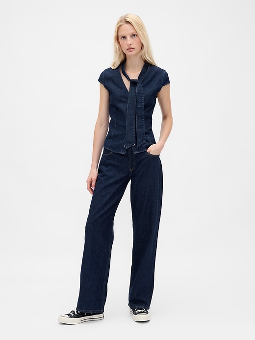 Image number 2 showing, Denim Tie-Neck Top