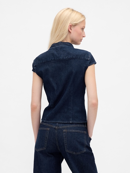 Image number 3 showing, Denim Tie-Neck Top