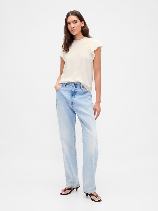 Image number 2 showing, Linen-Blend Flutter-Sleeve T-Shirt